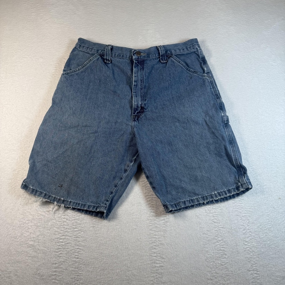 Wrangler Cargo Shorts Mens 34 Blue Denim 11 In Inseam Carpenter Relaxed Workwear